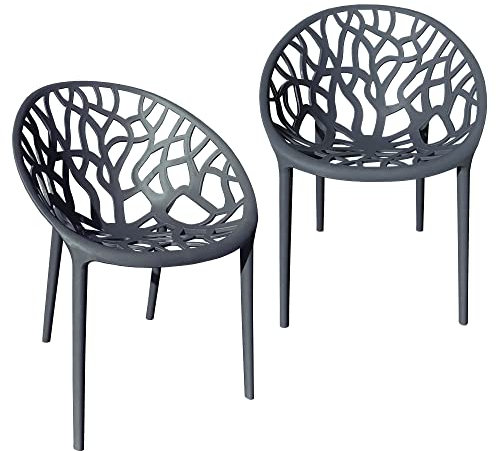 TRISENS Gartenstuhl Kunststoff Stapelstuhl Bistrostuhl Küchenstuhl Stuhl Stapelbar, Farbe:Dunkelgrau, Menge:2 St.