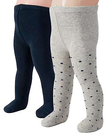 CALZITALY PACK 2 PAIRES Collants Bébé en Coton, Collant Petite Fille, Lisse et à Pois, Gris, Rose, Bleu, De 3 à 24 Mois, 200 DEN, Made in Italy (Bleu+ Gris à pois bleus, 6 mois)