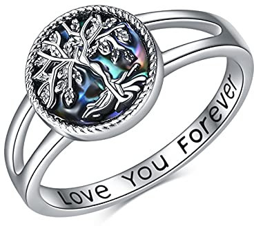 YAFEINI Tree of Life Rings 925 Sterling Silver Abalone Shell Tree of Life Jewellery Rings Gifts for Women Girls Christmas Gifts (10)