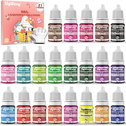 Lebensmittelfarbe Gel - 21 Farben Hochkonzentriert Lebensmittel Set für Buttercreme, Sahne, Kuchen Backen, Kekse, Macaron, Fondant, Torten, DIY Seifen, Kunsthandwerk Einfärben(6g/Flasche)