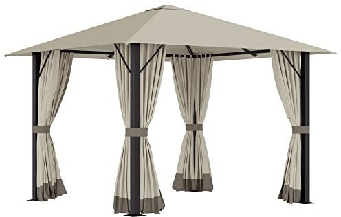 Outsunny Tonnelle Barnum de Jardin 3 x 3 m avec 4 parois latérales Amovibles - Toit avec évent - Porte zippée - Armature Aluminium et Acier - Marron