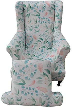 Lukery Ohrensessel Bezug 2 Teilig, Blumen Blatt Muster Ohrensessel Überzug Stretch Ohrensessel Überwurf mit Armlehnen Husse für Ohrensessel Elastisch Sesselbezug (One Size,Weiß Gänseblümchen)