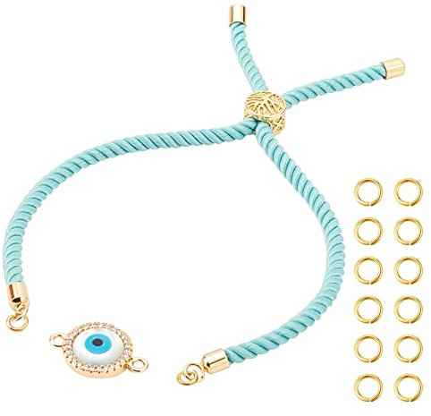 nbeads Bracelets Mauvais Œil Kit, Zircone Cubique Lien avec Arbre de Vie Bleu Ciel Bracelet Coulissant Réglable et 20Pcs Anneaux de Saut Evil Eye Connector pour Bracelets Fabrication de Bijoux