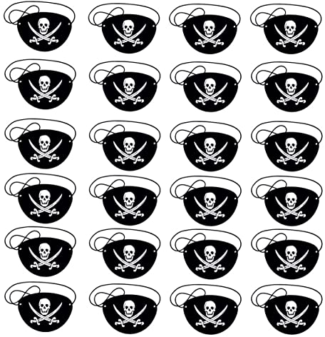 KAIAIWLUO Cache Oeil Pirate,24 PCS Patchs pour les Yeux de Pirate Réglable Patch d'oeil Masque Cache-Oeil pour Halloween en Feutre pour Adultes Enfants Cosplay Fête Mascarade Accessoires