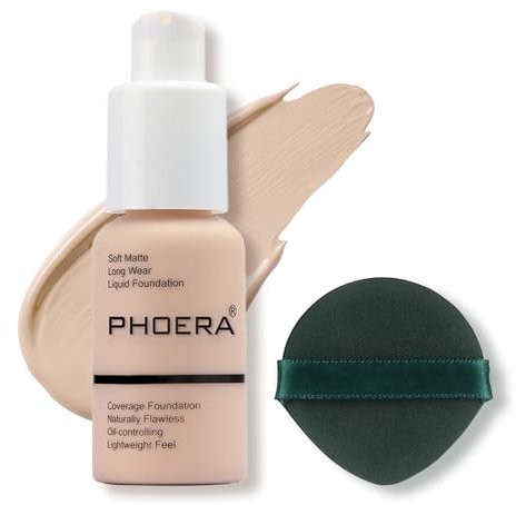PHOERA Foundation, Full Coverage Foundation, Concealer Foundation Full Coverage Flawless Cream Glatte, langanhaltende Neu 30ml PHOERA 24HR Matte Oil Control Concealer (101# Porcelain)