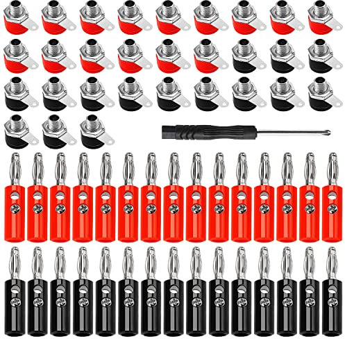 KUOQIY 60 Stück 4mm Bananenstecker Buchse Stecker, 4mm Bananenstecker Binding Terminal Jack + 4mm Lautsprecher Bananenstecke, mit Schraubendreher (30 Paar Rot + Schwarz)