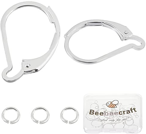 Beebeecraft 1 Box 20 Stück Ohrhaken Mit 925 Sterling Silber Plattierte Ohrring Haken 15,6x10 mm Ohrdraht Klipp Ohrring Verbindungsstück Mit 20 Stück Offenen Biegeringen