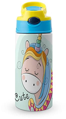 Vaso De Pajita De Acero Inoxidable Lindo Unicornio Botella Termica 500Ml Para Escuela Oficina Viaje Deporte