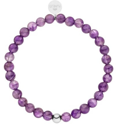 Purelei® Purple Sky Armband (Gold, Silber), Damen und Herren Armband aus Amethyst Naturstein, wasserfestes Perlenarmband Damen elastisch Logo Tag, Einheitsgröße (Silber)