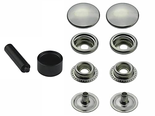 Ringfeder Druckknöpfe + Einschlagstempel, Snaps Buttons Metallknöpfe rostfreie Knöpfe Ringfederverschluss (10 Stück - 12,5 mm)
