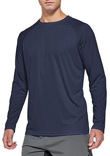 FEDTOSING Herren Sonnenschutz UPF 50+ UV/SPF Langarm T Shirt Outdoor Rashguard Shirts zum Laufen, Angeln, Wandern Navy M