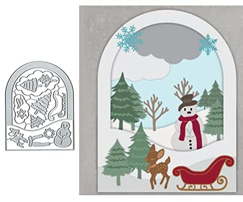 Fclily@JJ Vintage Schneemann Weihnachtsbaum Schlitten Metall Stanzformen Frohe Weihnachten Schneemann Stanzschablonen für DIY Prägung Foto Dekorative Papierformen Scrapbooking Kartenherstellung
