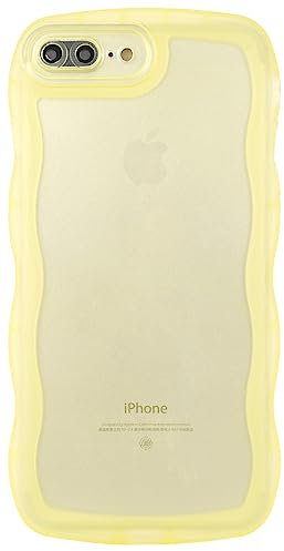 SKYLMW Compatible with iPhone 7 Plus/8 Plus Mobile Phone Case 5.5'', Cute Kawaii Curly Wave Frame Shape Soft Silicone Shockproof Protective Phone Cover for Women Girls, Clear/Yellow