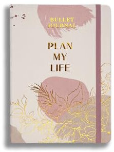 Bullet Journal Flowers puntinato, A5 (15x21 cm) con segnalibro ed elastico