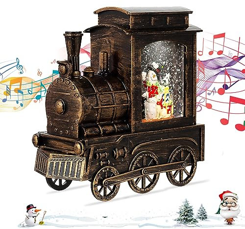 Weihnachts Zug Schneekugel Laterne, Schneekugel Zug Musikalische Beleuchtete Weihnachtsmann Laterne, USB oder Batteriebetrieben