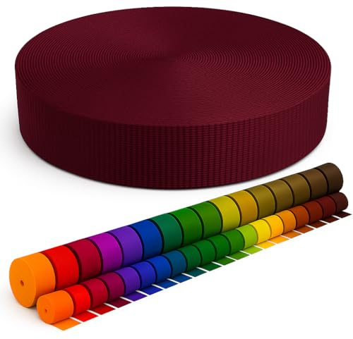KBBB Gurtband 2m 5m 10m 50m lang – 50 Farben Breiten: 10mm 15mm 20mm 25mm 30mm 40mm 50mm Taschengurt aus Polypropylen, ideal für DIY-Projekte & Handarbeiten 174 Purpur 20mm x 5m