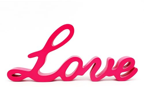 CVHOMEDECO. Classic Stylish Cute Pink Wooden Words Sign Free Standing Love Tabletop/Shelf/Home Wall/Office Decoration Art, 10-1/4 x 4-1/2 x 1 Inch