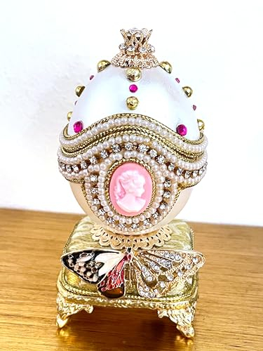 ONE of a Kind Cameo Imperial egg style Ring Proposal box MUSICAL Natural egg 24K GOLD SILK Interior Lined Decorative Music box gift Unique Proposal Ring box for Engagement HANDMADE by Pierre Lorren