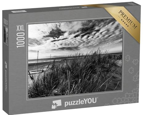 Puzzle 1000 Teile XXL „Strand von Borkum, Deutschland, schwarz-weiß“ – aus der Puzzle-Kollektion Borkum