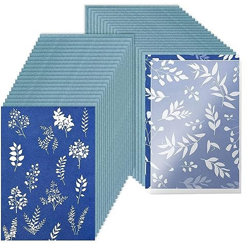 Graootoly 40 Pcs Sun Print Paper Kit Solar Activated Cyanotype with Acrylic Panel A5 Sun Printing Art Paper