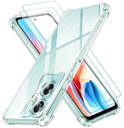 ivoler 3 in 1 Funda para OPPO A79 5G con 2 Piezas Cristal Templado, Transparente Carcasa Protectora Antigolpes Case, Suave TPU Silicona Anti-Choques Caso