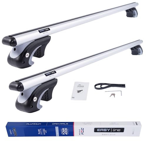 DGH SYSTEM Kompletter Aluminium-Dachträger Relingträger Easy Line Basic Plus 135 cm kompatibel mit Seat Alhambra I MPV 1996-2000 mit offener Dachreling, abschließbar, Nutzlast 90 kg