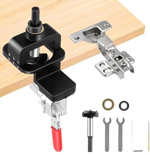 Cabinet Hinge Jig, 35mm Door Hinge Jig Aluminum Alloy Drilling Hole Puncher with Auxiliary Tools, Adjustable Edge Distance