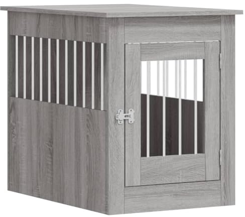 vidaXL Meuble de Cage pour Chiens, Niche pour Chiens avec Porte Verrouillable, Maison pour Chien, Table d'Appoint Salon, Sonoma Gris Bois d'Ingénierie