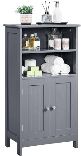 Yaheetech Mobile da Bagno Armadietto da Terra Autoportante Mobiletto da Pavimento con 2 Ante Ripiano Regolabile Armadio D'archivio Multiuso da Soggiorno Cucina 92,5 x 50 x 30 cm Grigio Scuro