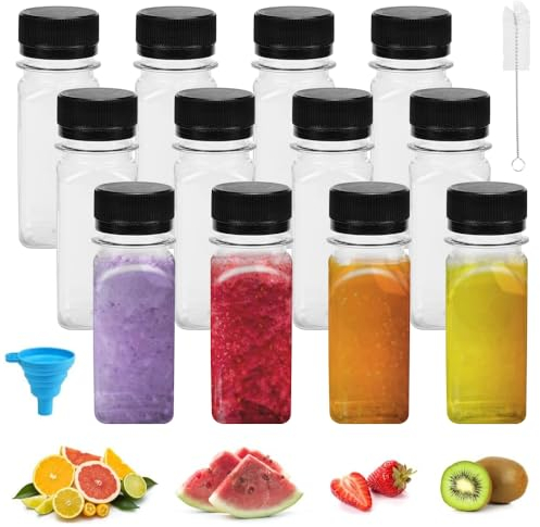 LIMITADA 12 Stück Ieere Plastikflaschen zum Befüllen 60ml Milchflaschen Kunststoff Wasserflaschen Saftflaschen GetränkflaschenNachfüllbar Kunststoffflaschen mit Schraubdeckel (black/60ml/12pcs)