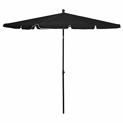 Mengtu Sombrilla con mástil de jardín, para balcón, playa, jardín, terraza, protección UV, protección solar, para mercado, terraza, 210 x 140 cm, color negro, muebles de jardín