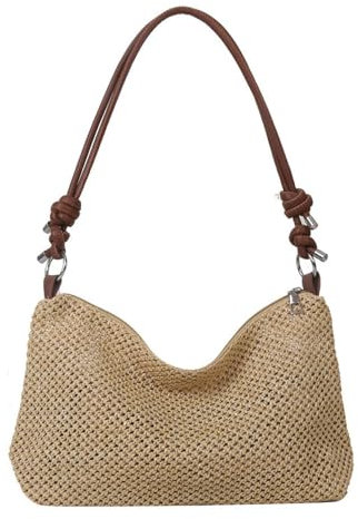 YingStar Straw Bag for Women Ladies, Summer Straw Beach Bag with Zip Holiday, straw Handbags Tote Shoulder Bags with Zipper, Women Small Festival Hobos Boho Woven Beach Hand Bags for Vacation