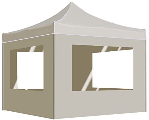 LAPOOH Profi-Partyzelt Faltbar mit Wänden Aluminium 2×2m Creme Pavillon, Faltpavillon, Gazebo, Überdachung Garten, Sonnenschutz Zelt, Poolzelt, Pop Up Zelt, Pergola