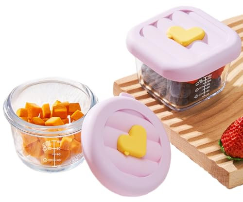 yaocoral Paquete de 2 mini recipientes cuadrados de vidrio de 4 onzas con tapas, pequeños tarros de vidrio transparente con medición para salsa, aperitivos, yogur, aderezo, inmersión, postre,