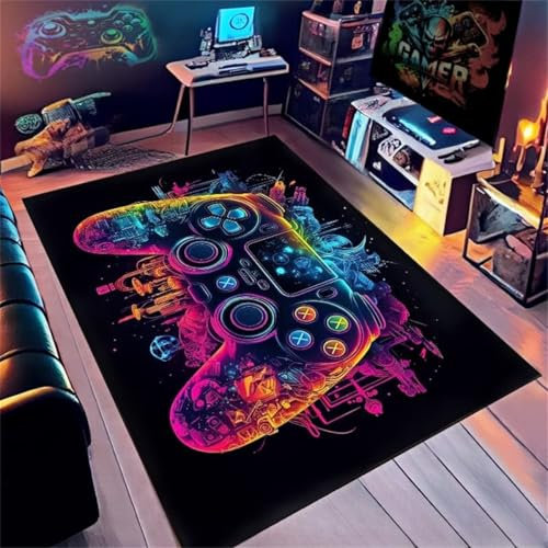 Spielteppich, Blau-violetter Flammenkunstteppich, Teppiche Für Den Spielerbereich Mit Controllergriff, Große Bodenmatte Für Das Wohnzimmer, Geeignet Für Teenager Spielzimmer (Castle,160x230cm)
