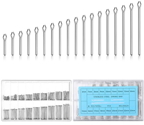 Mabor 360 Stück Uhrenarmband Splinte Set, Edelstahl Federstege Federstegwerkzeug Sortiment An Uhrenarmband Gliedern Splintstifte für Uhrenreparatur Uhrmacherwerkzeug 18 Größen(6mm,7mm...23mm)