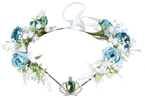 Brikuinr Blumenkranz für Mädchen, Blumenkranz, Haarkranz, Blume, Halo, Kopfschmuck mit Strass, Hochzeit, Party, Cosplay