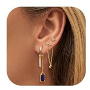 Morfetto Ohrringe Silber 925 Set für Mehrfach Piercing Zierliche Ohrringe für Damen 14 Karat vergoldet Hypoallergenes Creolen Tropfen Silber 925 Ohrstecker Knorpelohrring Set blueG