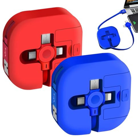 Ninnyi 2 PCS 3in1 Data Line Fast Charging, Retractable 3in1 Data Line Storage Box for iPhone Galaxy Phones