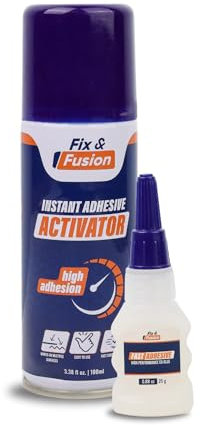 FIX & FUSION Ca Super Glue (25 gr) with Activator Spray (100 ml) Set, Fast Adhesive/Cyanoacrylate Glue & Instant Activator for Woodworking, Plastic, Rubber, Granite, DIY & Industrial, (1 Pack)