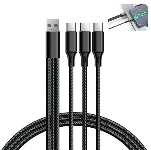 Cable Divisor USB C, Cable de Carga Trenzado de Nailon 3 en 1 con 3 Cables de 1,2 m, Carga Rápida de 5A, Compatible con Móvil/Android y Más (1,2 m)