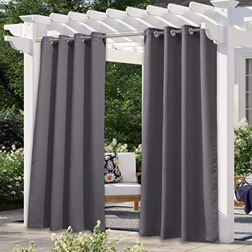 NICETOWN 52x72 Inch Outdoor Blackout Curtain, Waterproof & UV Protection Thermal Insulated Patio Shades for Gazebo, Balcony, Porch, Garden, Deck, Privacy Shades Durable and Weatherproof, Grey