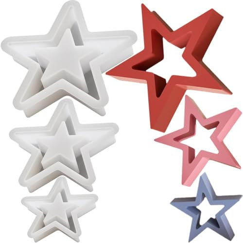Silikonformen Gießformen Weihnachten Stern, WINOK 3 Stück Sterne Silikonform Weihnachten, Ideal Kerzenformen Zum Gießen for DIY Crafts, Gipskunst und Feiertagsdecoration