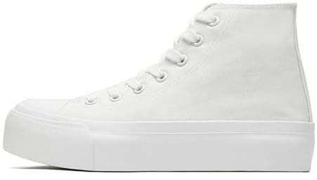 Zapatillas de lona de caña alta para mujer, con plataforma clásica, con cordones, zapatos deportivos al aire libre, tenis, correr, caminar, transpirables, todo blanco, 36 EU