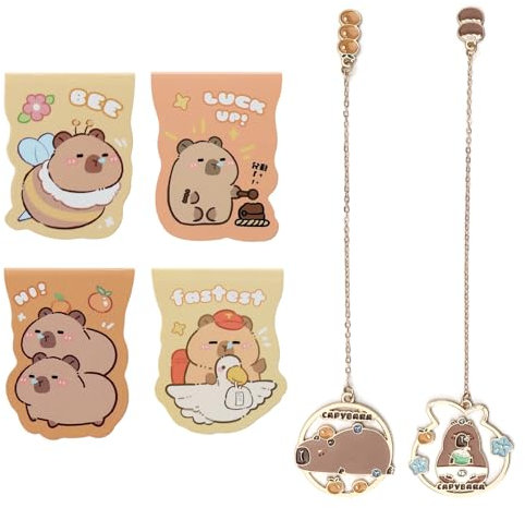 6 Stück Lesezeichen, Capybara Lesezeichen Set, Capybara Schüler-Schulbedarf, 4 Magnetisch und 2 Metall Mit Kette Anhänger Für Buchliebhaber Leser Damen Herren