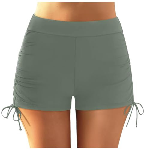 Short de Bain Femme Bas de Maillot de Bain Shorty Taille Haute Culotte Boxer à Cordon pour Plage Piscine Natation Sport