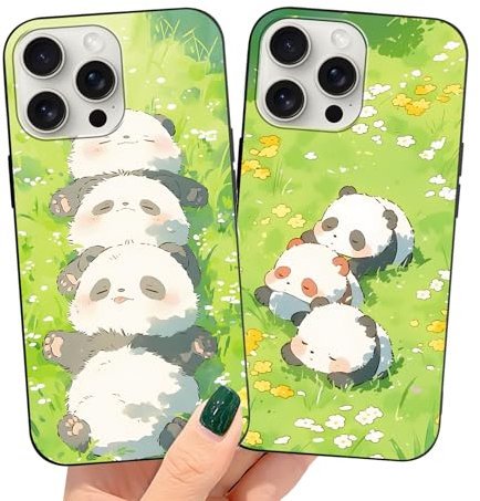 Yimctoie 2 Pezzi Cover per Apple iPhone 13 Pro 6,1, Nero Silicone Morbido TPU Custodia con Carino Panda Motivo Divertenti Case Antiurto Anti-Graffio Cover per iPhone 13 Pro