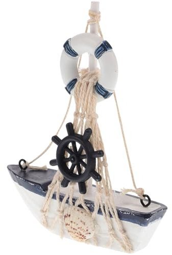 PRETYZOOM Küstendekor Rettungsring-Stil Segelboot-Modell Aus Holz Mediterranes Baumwollseilnetz Ornament Für Jungen Und Mädchen Familien