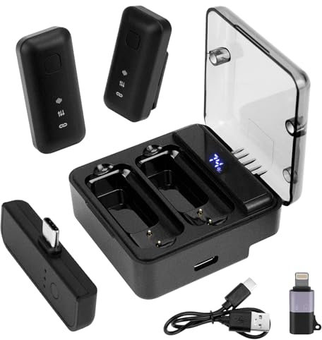 Microfono Inalambrico Solapa, Mini Microfono para iPhone/Android/iOS, Micrófono Lavalier de Solapa con Reducción con Estuche de Carg para Grabación de Video, Tiktok, Youtube, Vlog