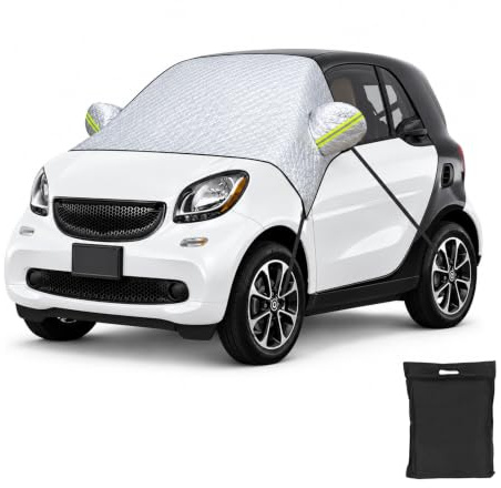 Frontscheibenabdeckung für Smart Fortwo 2006-2025, Windschutzscheibe Abdeckung Verdickte mit Riemen & Reflektorstreifen, Winterabdeckung Frost Regen Sonne Schnee Staub Schutz Thermomatten
